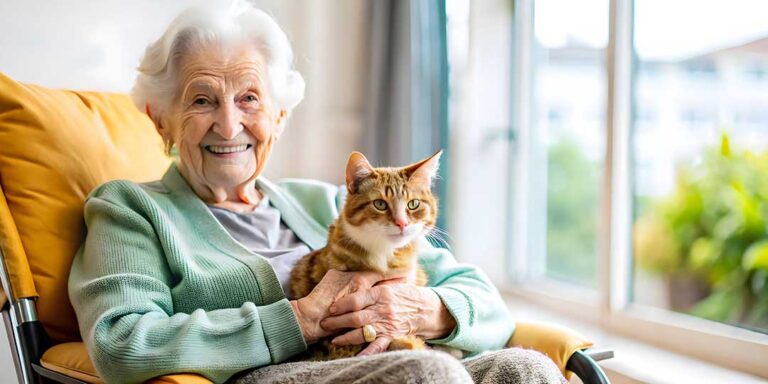 Caregiver reviews a personalized care plan with an older resident at a dining table.